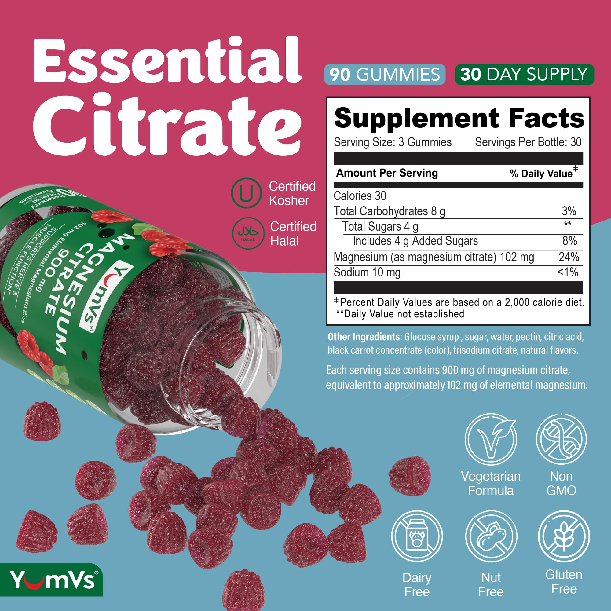 YUM-V'S Magnesium Citrate Gummies raspberry texture emphasizes soft, chewable consistency for on-the-go use.
