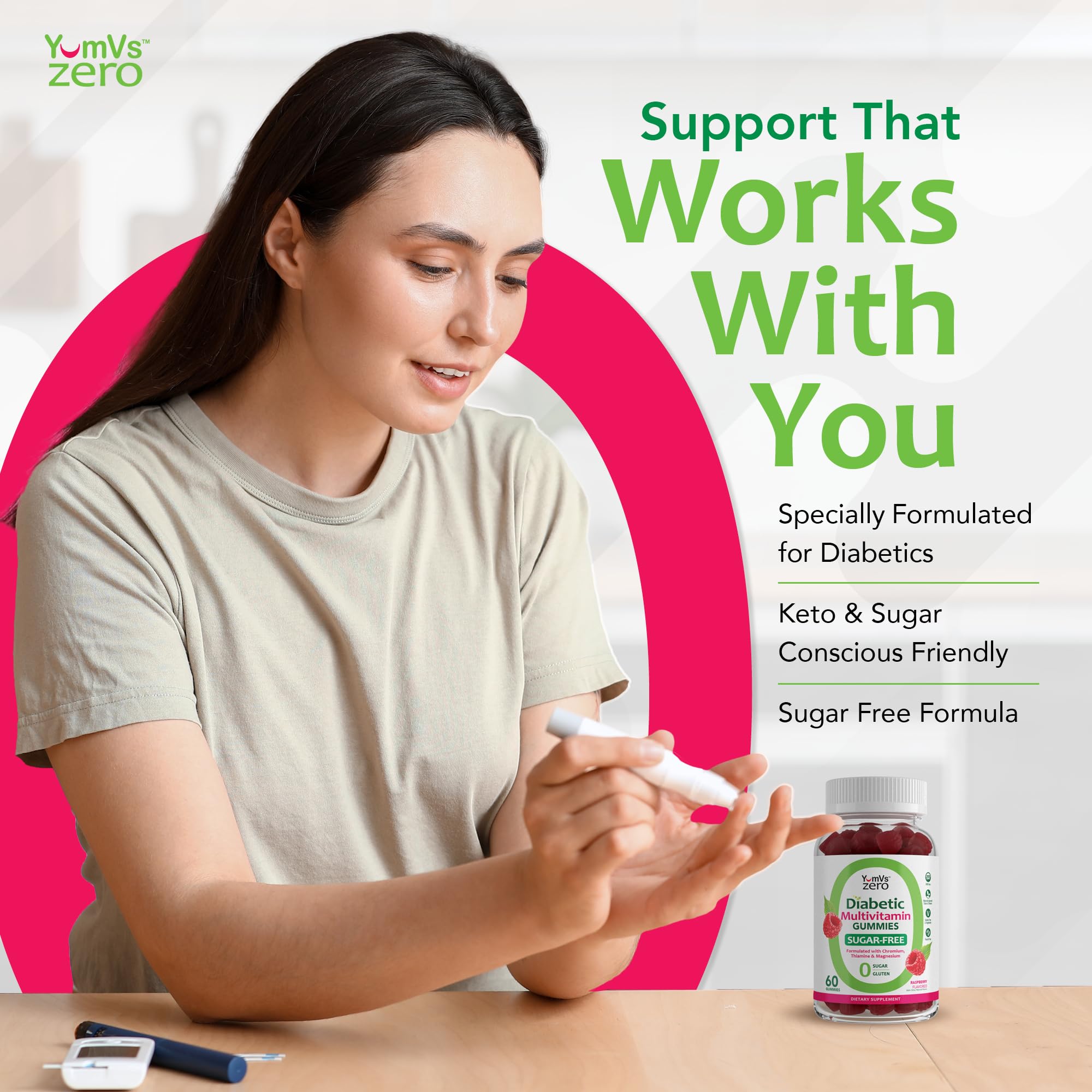 Keto-friendly badge on YUM-V'S bottle for low-carb lifestyle