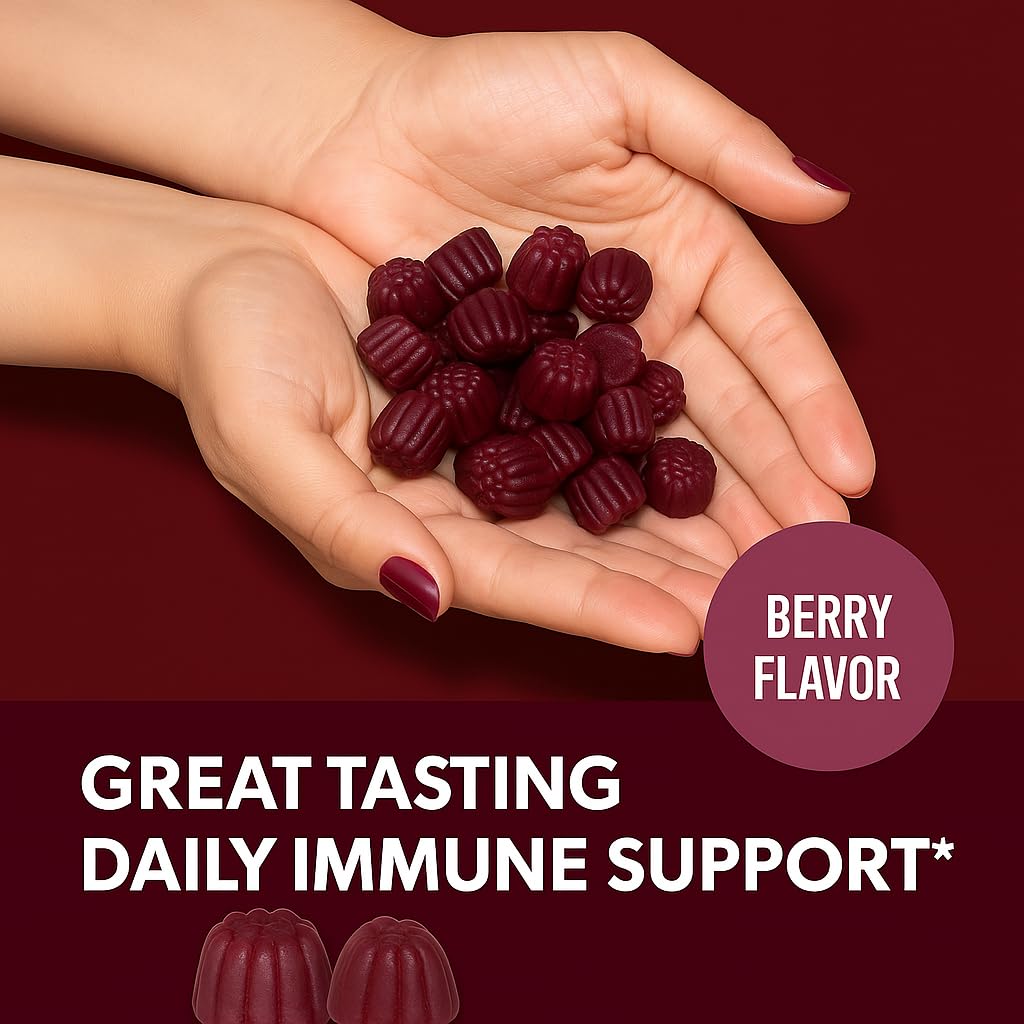 Label outlining vitamin C and zinc for enhanced immune support in gummies