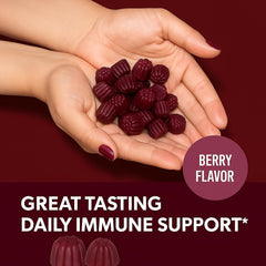 Label outlining vitamin C and zinc for enhanced immune support in gummies