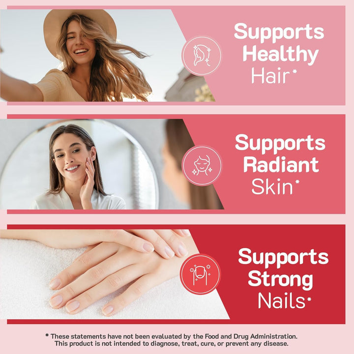 Hair, skin, and nails support illustrated alongside teens using gummies after school.