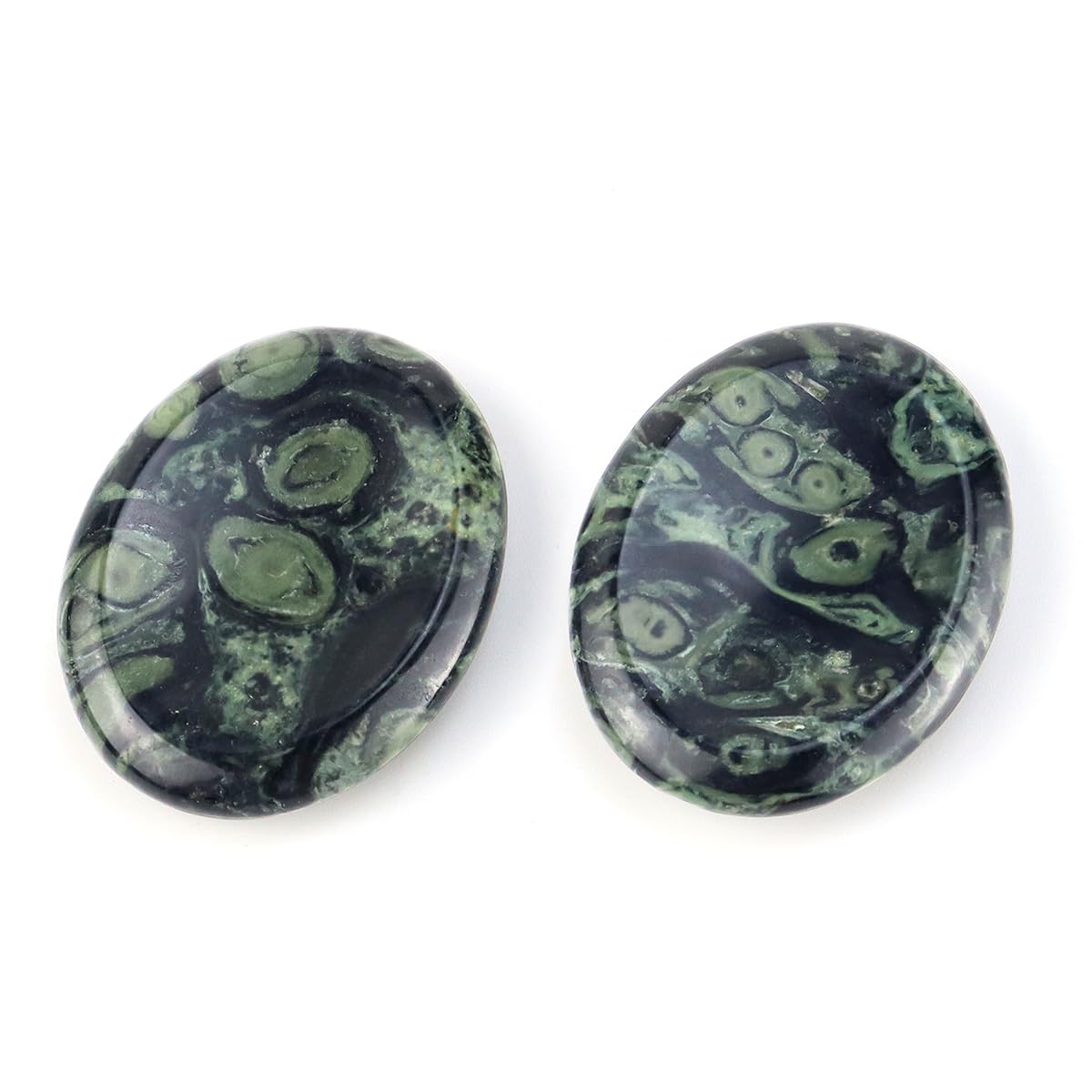 Yuntop Kambaba Jasper thumb worry stone front view for calming focus during meditation.