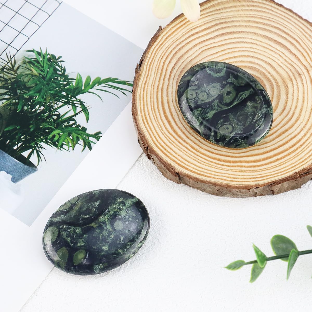 Yuntop Kambaba Jasper thumb worry stones pack with two stones for shared calm moments.