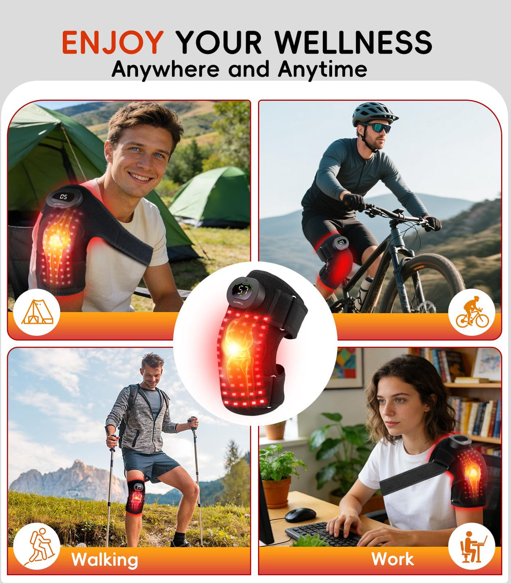 Extendable straps enable shoulder or knee placement for versatile use