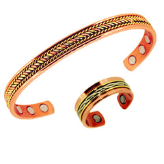 YURAINN magnetic copper bracelet and thumb ring, side view, adjustable open-end for comfort.