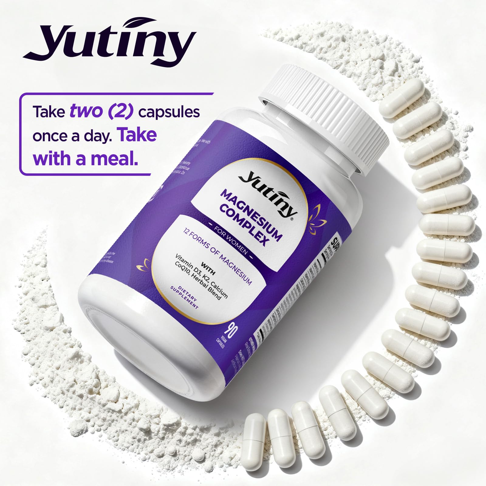 Yutiny Magnesium Complex bottle on shelf conveys quality and GMP facility assurance