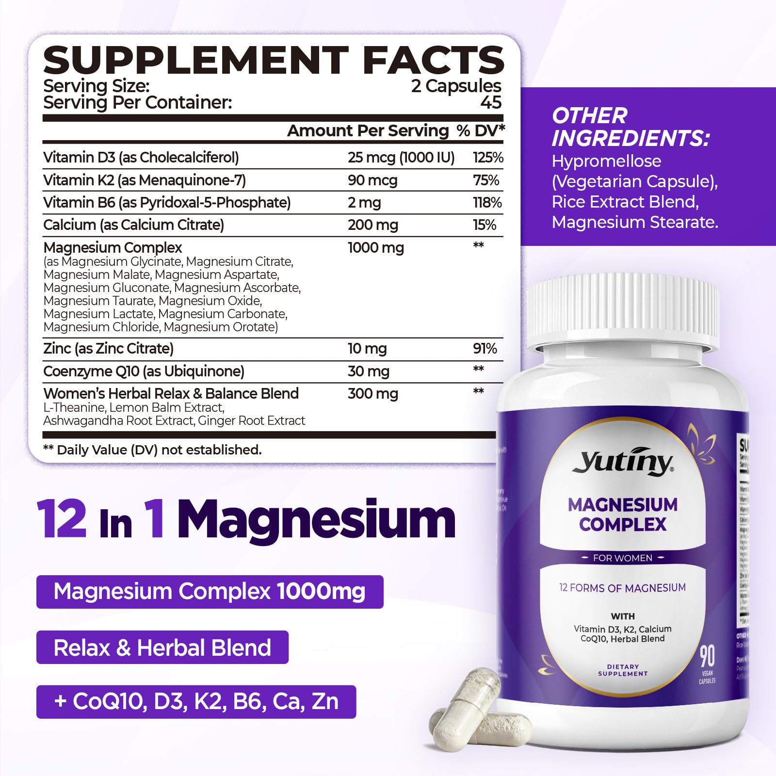 Yutiny Magnesium Complex tablets top view suggests easy daily dosing