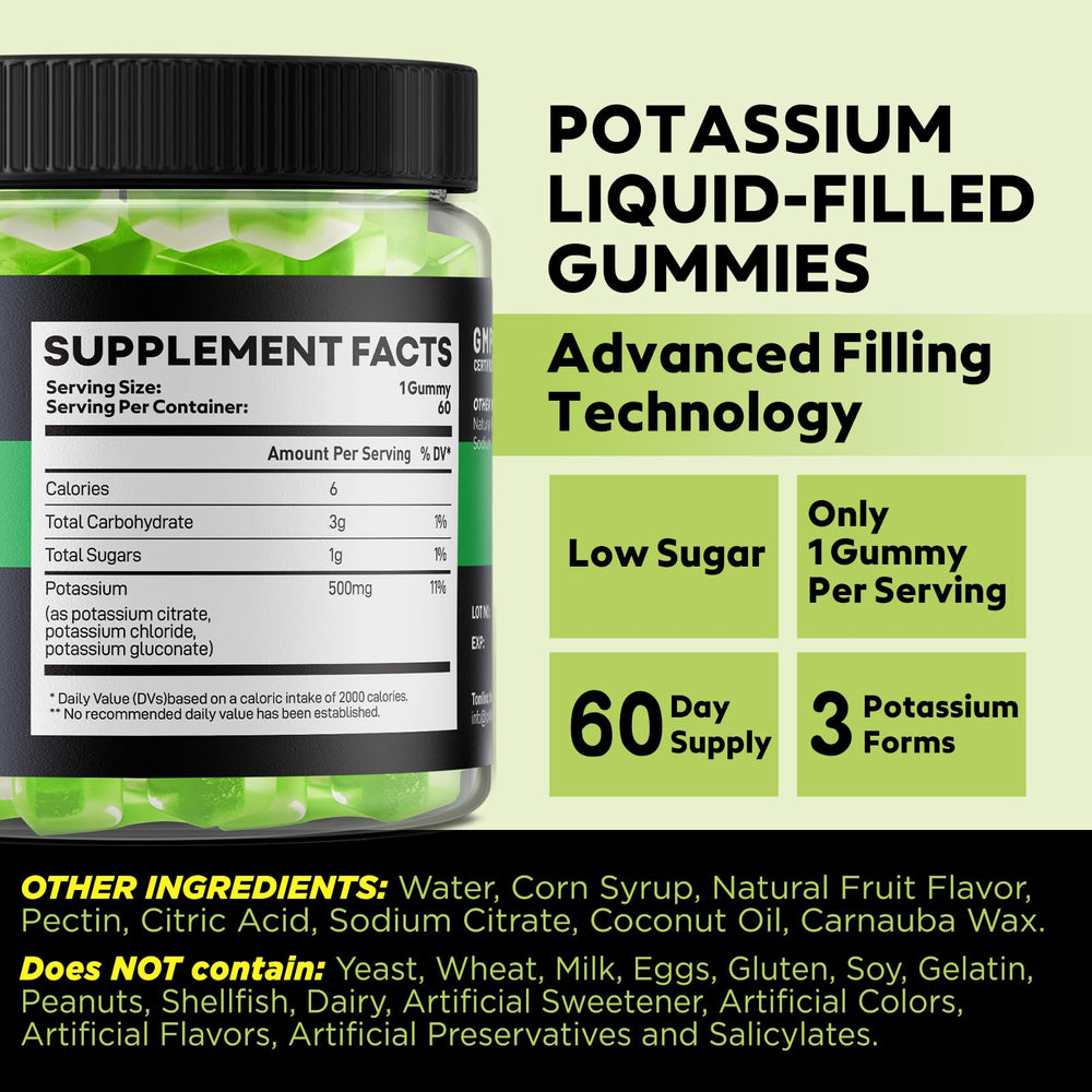 Yutiny potassium gummies three-in-one formula in a single bite.
