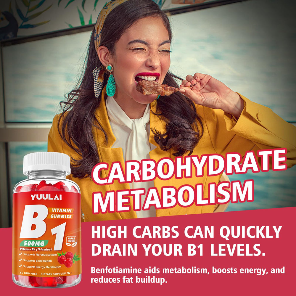 YUULAI Vitamin B1 Gummies 60-count bottle for a month of use.