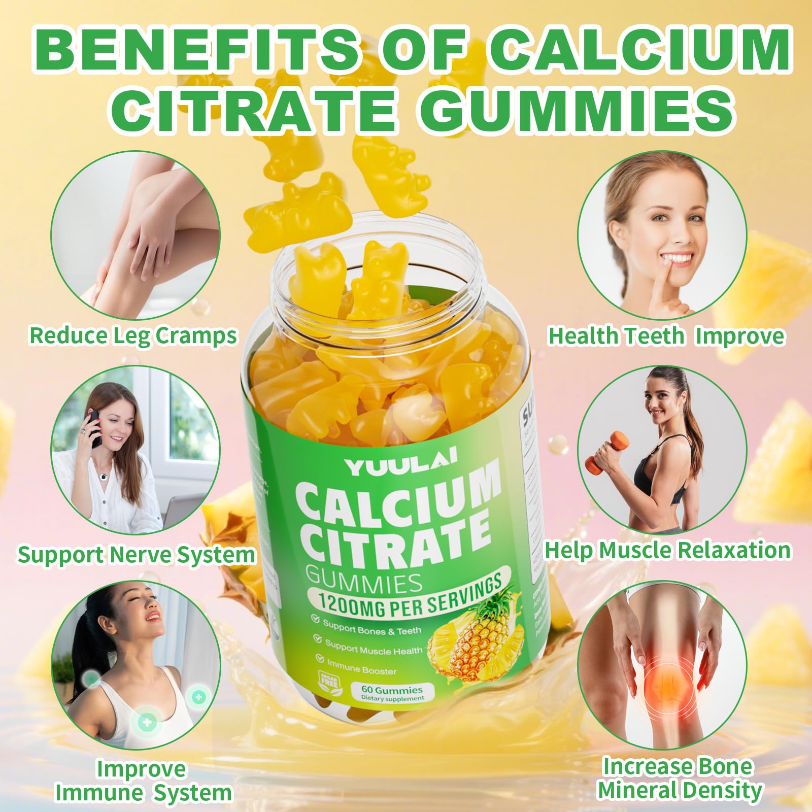 YUULAI Calcium Citrate Gummies sugar-free formula supports convenient daily calcium.