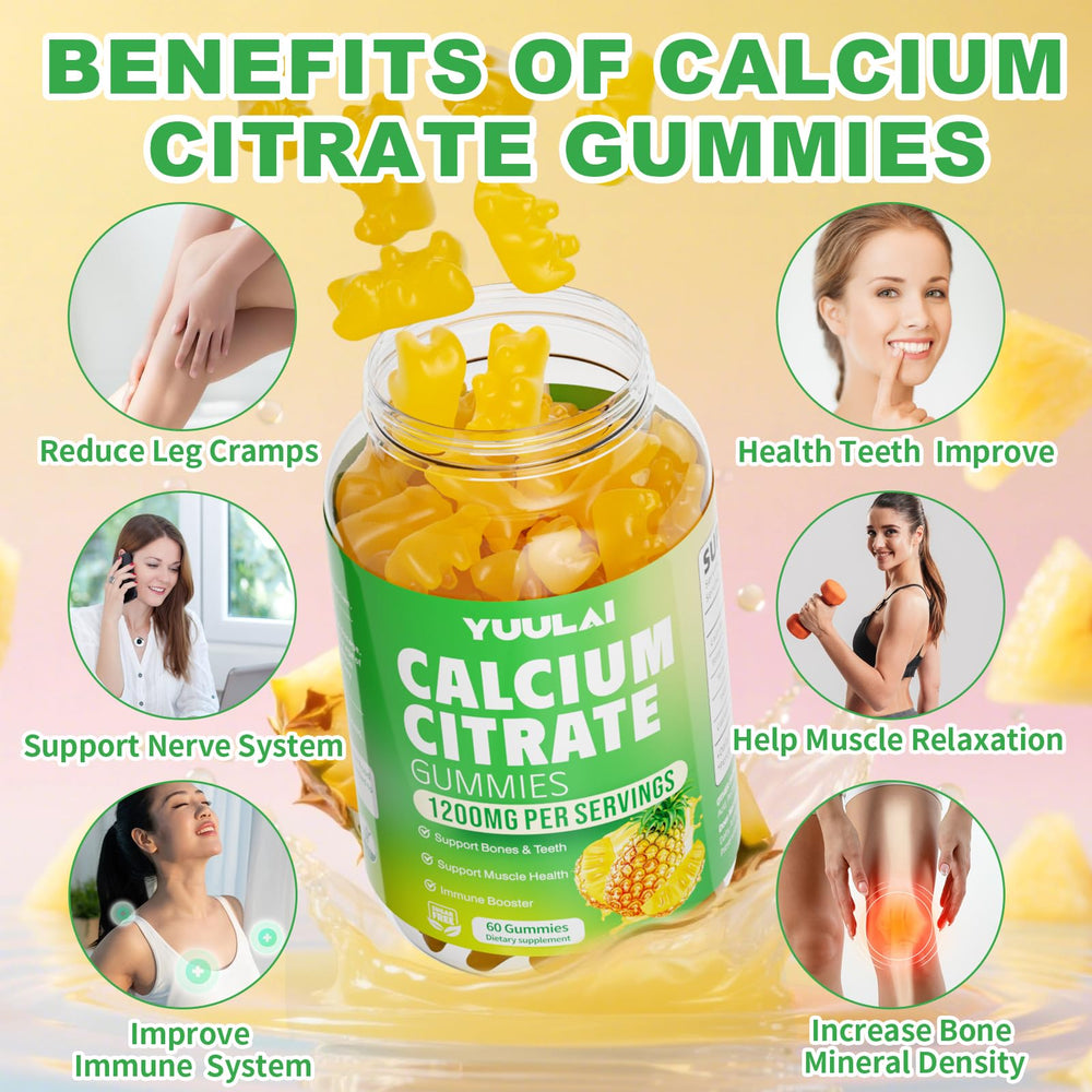 YUULAI Calcium Citrate Gummies sugar-free formula supports convenient daily calcium.