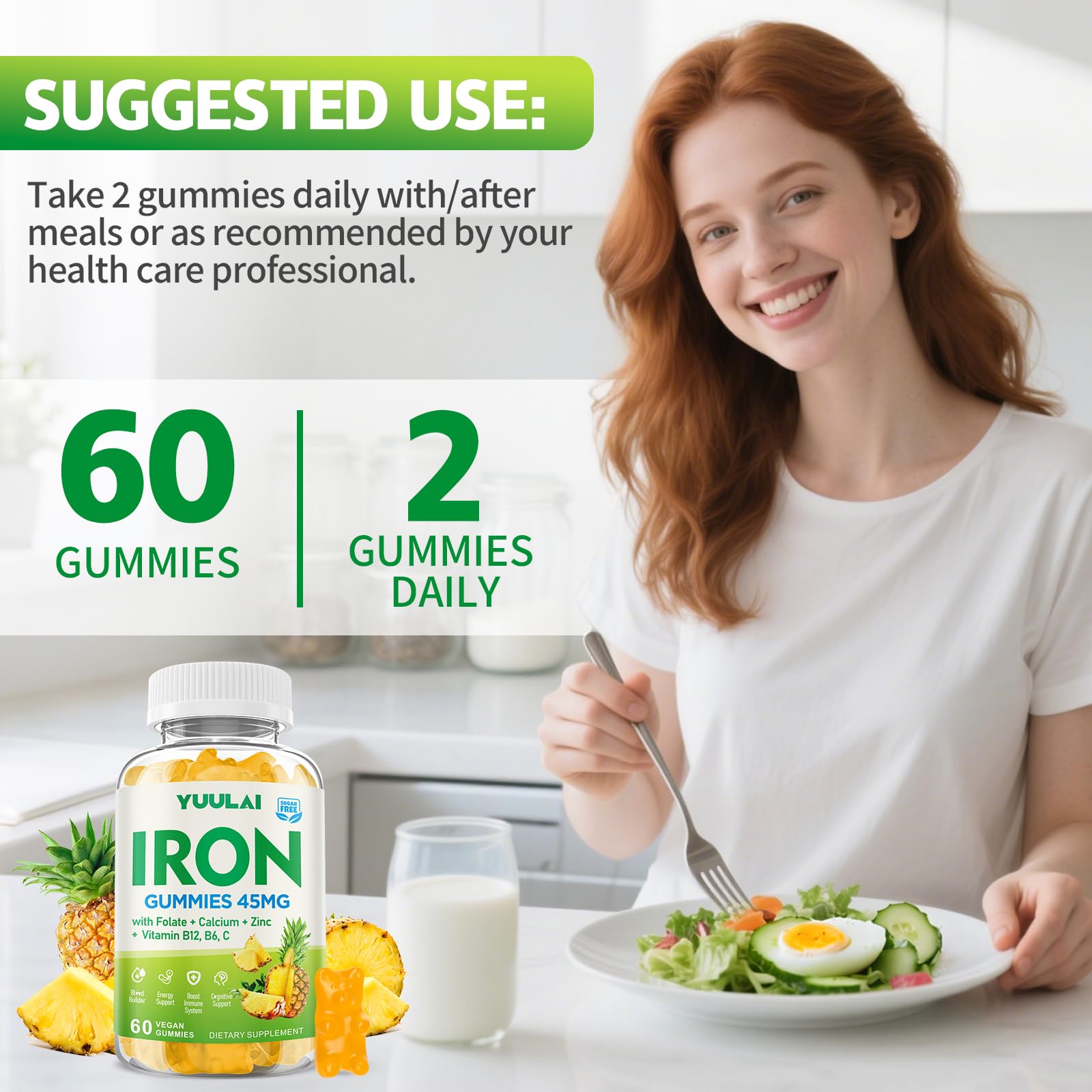 YUULAI bottle with gummies suggests convenient, vegan and gluten-free format.
