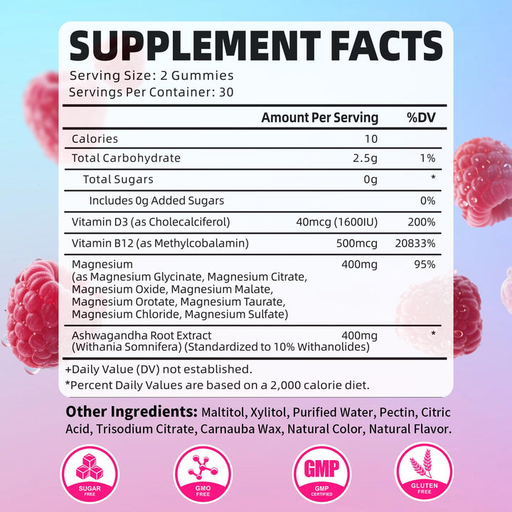 YUULAI Magnesium Complex Gummies close-up emphasizes raspberry flavor for easy daily use.
