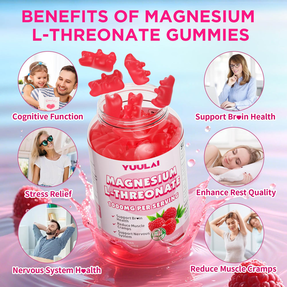 YUULAI Raspberry flavor gummies closeup highlights tasty daily supplement