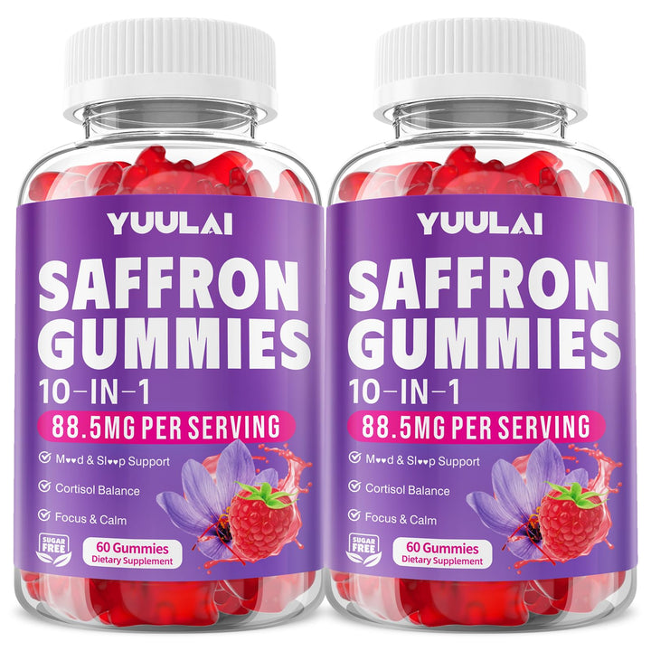 YUULAI saffron gummies bottle front for daily mood and focus support.