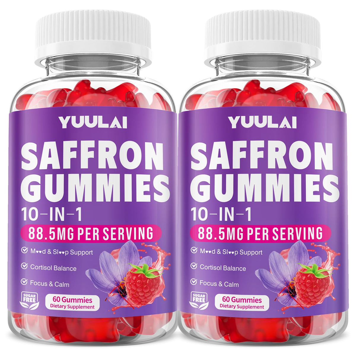 YUULAI saffron gummies bottle front for daily mood and focus support.