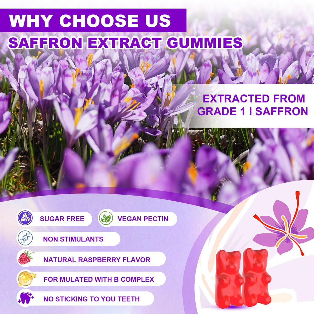 YUULAI saffron gummies vitamins minerals information panel.