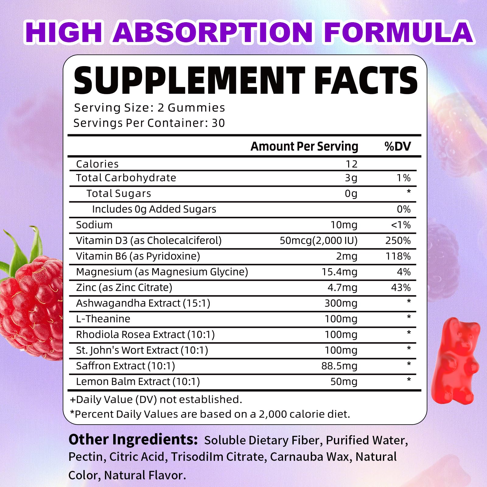 Close-up of Yuulai saffron gummies jar label highlighting 10-in-1 formula.