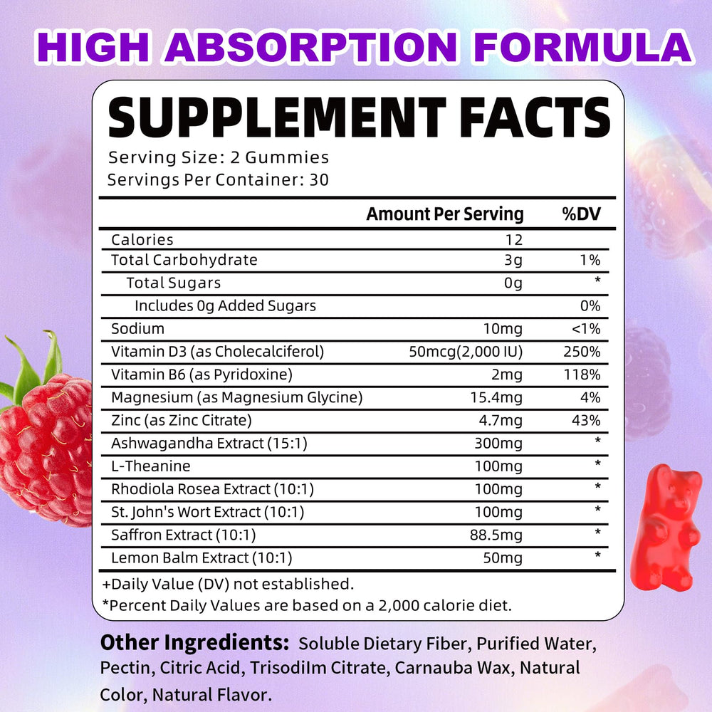Close-up of Yuulai saffron gummies jar label highlighting 10-in-1 formula.