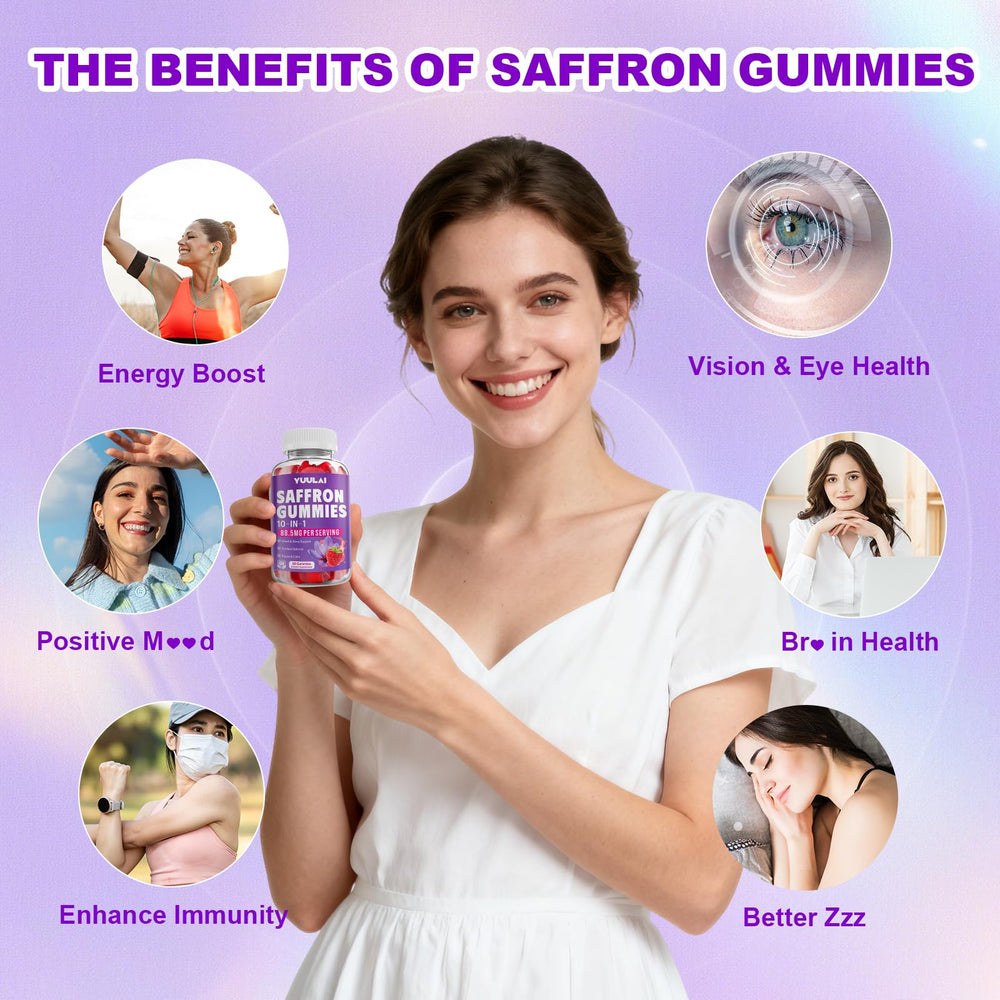YUULAI saffron gummies serving size and dosage illustration.