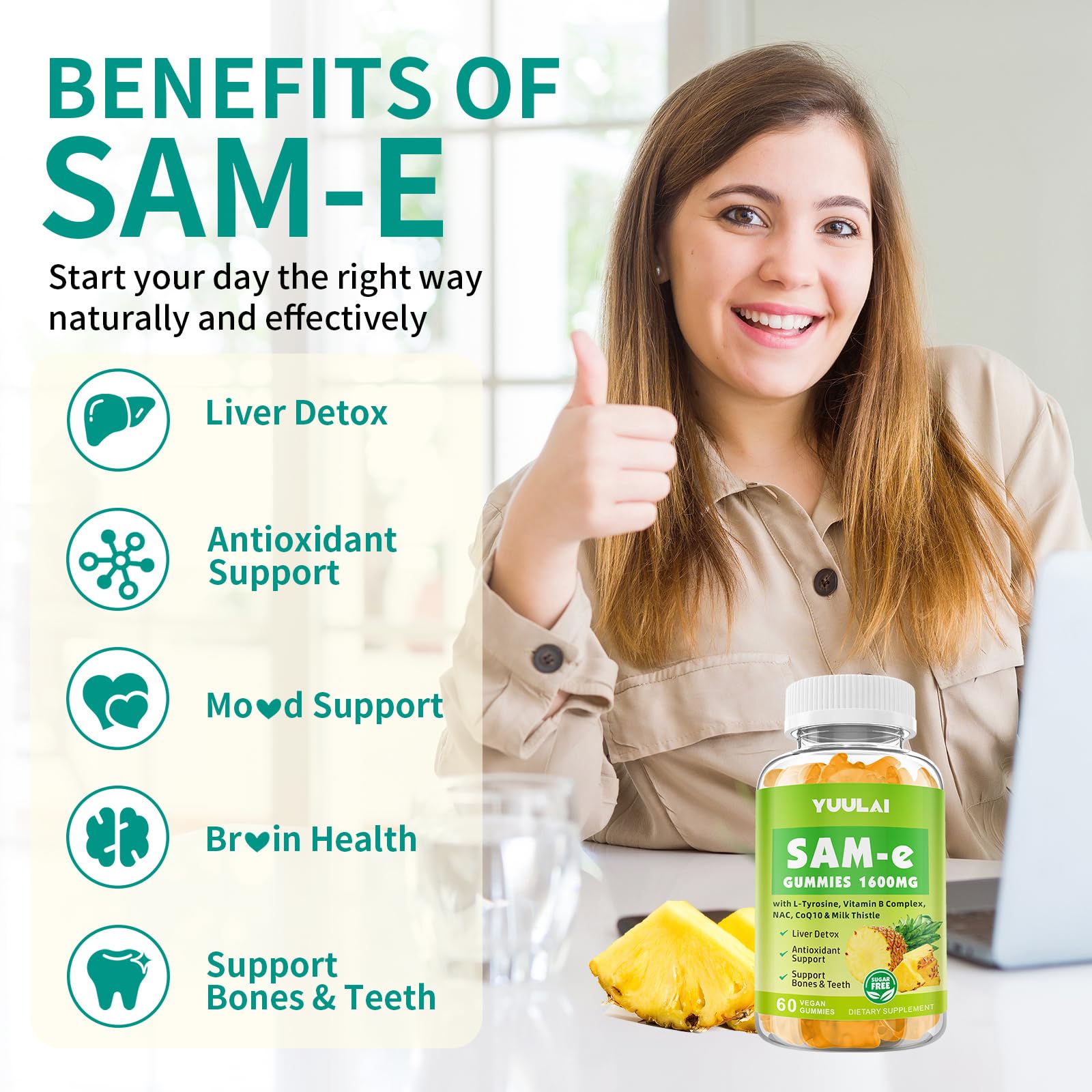 YUULAI SAM-e Gummies packaging with resealable pouch for convenient use.