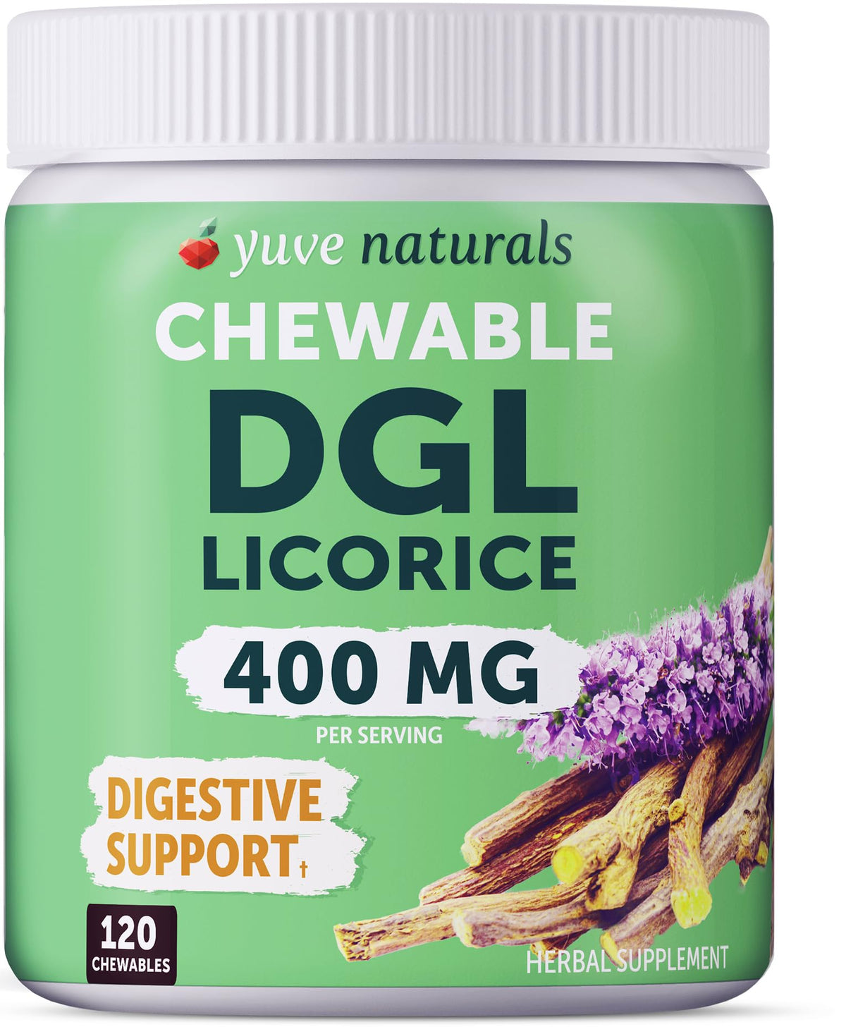 Yuve DGL chewable tablets bottle for convenient daily digestive support.
