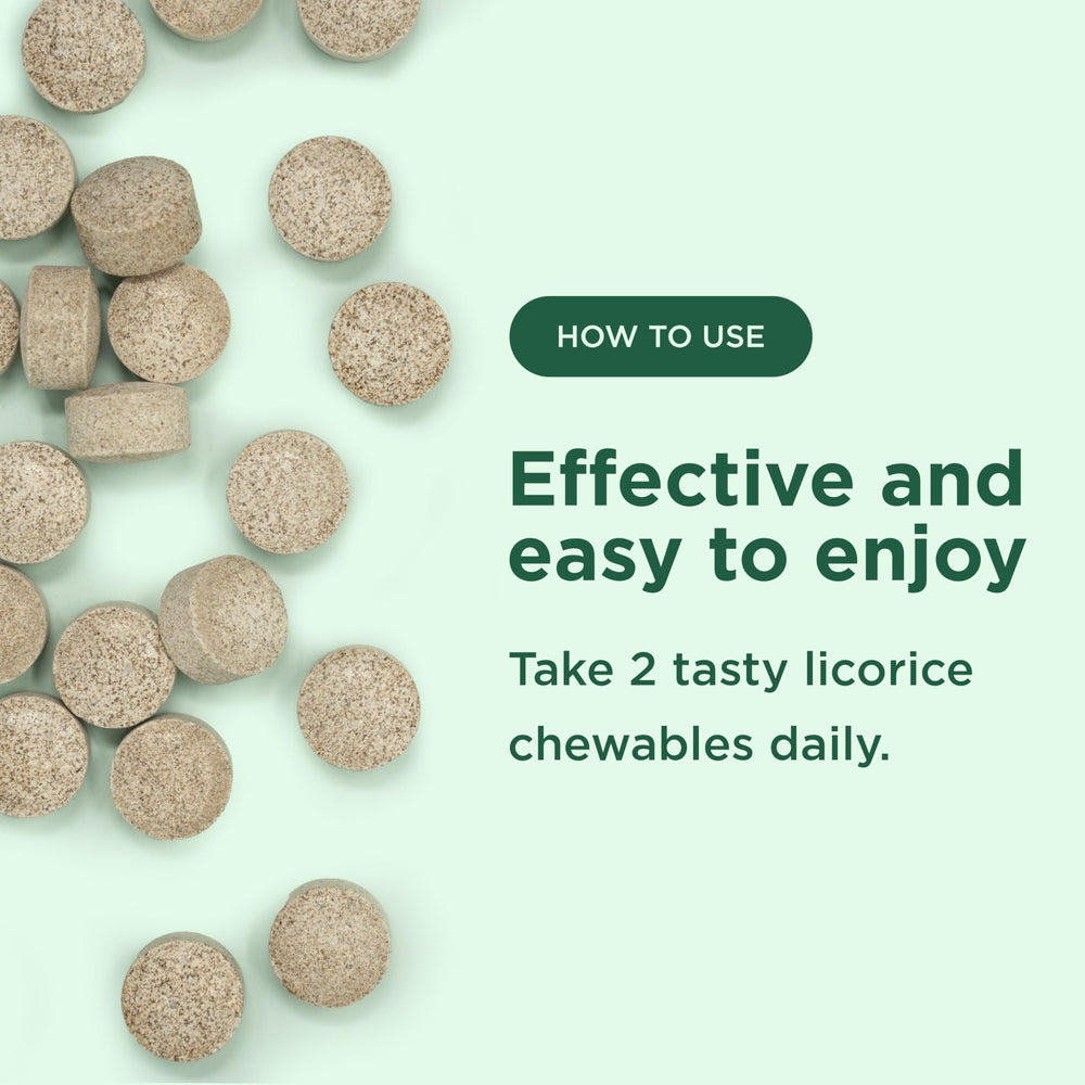 Ingredient label highlights 4000 mg licorice root extract for digestive comfort.