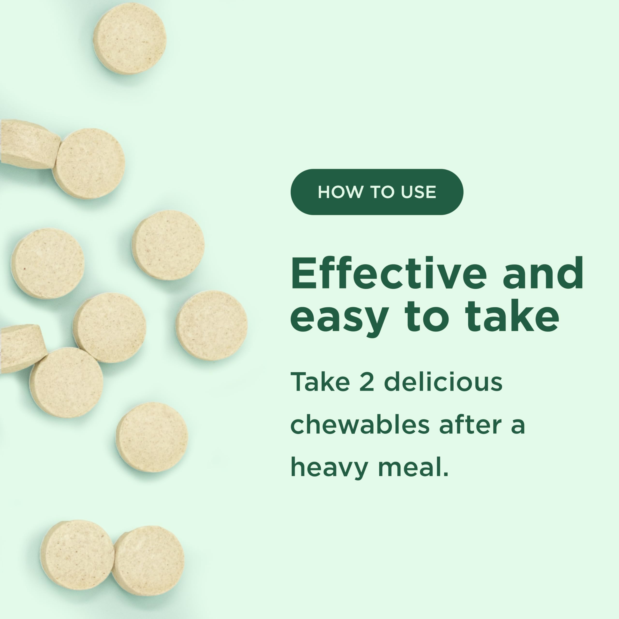 Yuve Naturals after-meal chew use shown for quick, water-free digestion support.