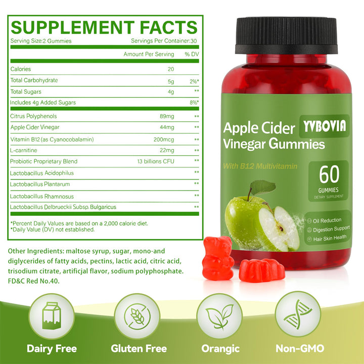 Yvbovia gummies label featuring mother of vinegar highlight