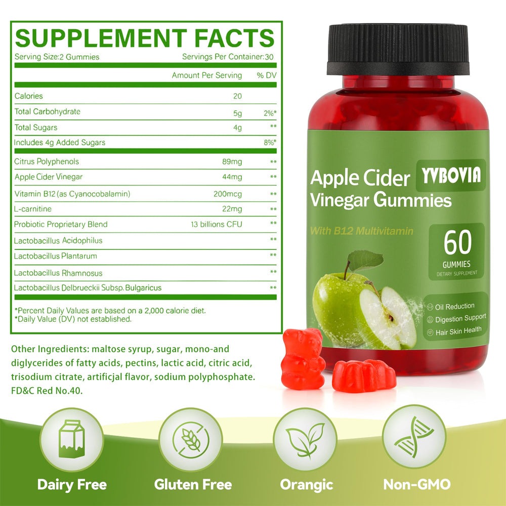 Yvbovia gummies label featuring mother of vinegar highlight