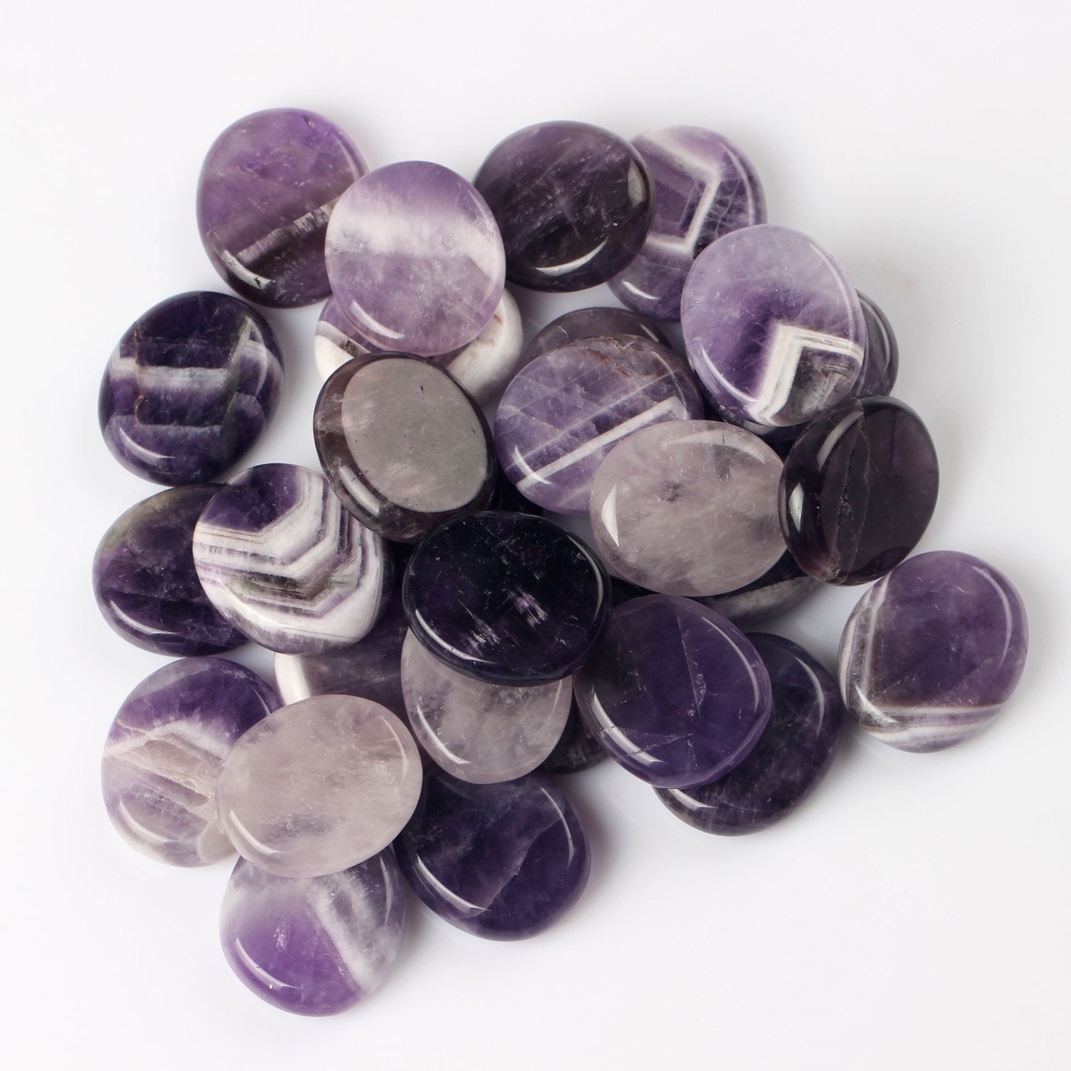 YWG Stone Amethyst palm stone set ready for meditation practice