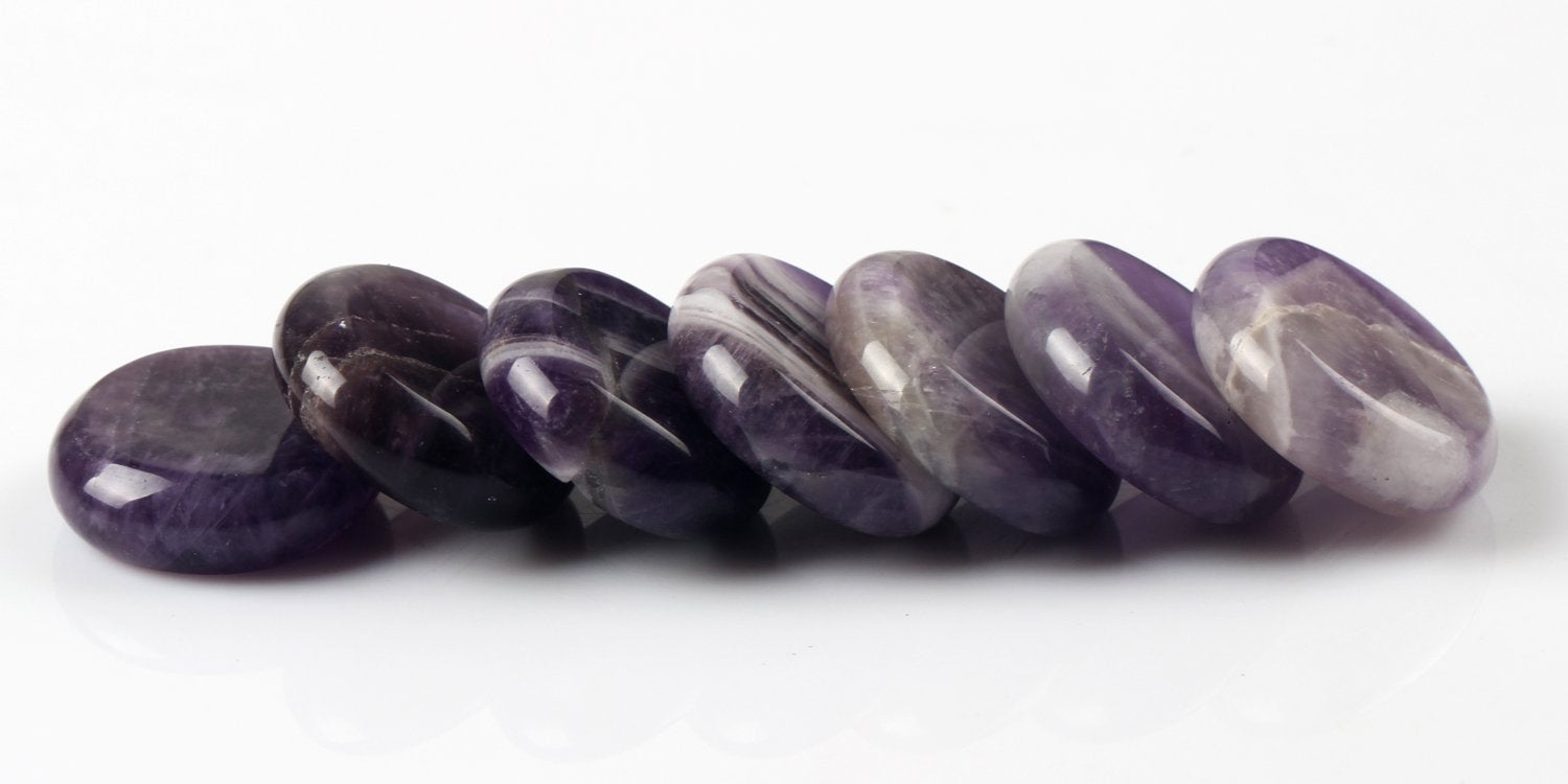 YWG Stone Amethyst palm stone with natural pattern aiding crown chakra balance