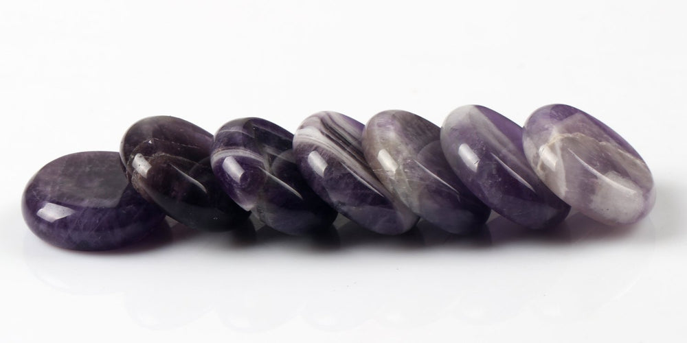 YWG Stone Amethyst palm stone with natural pattern aiding crown chakra balance