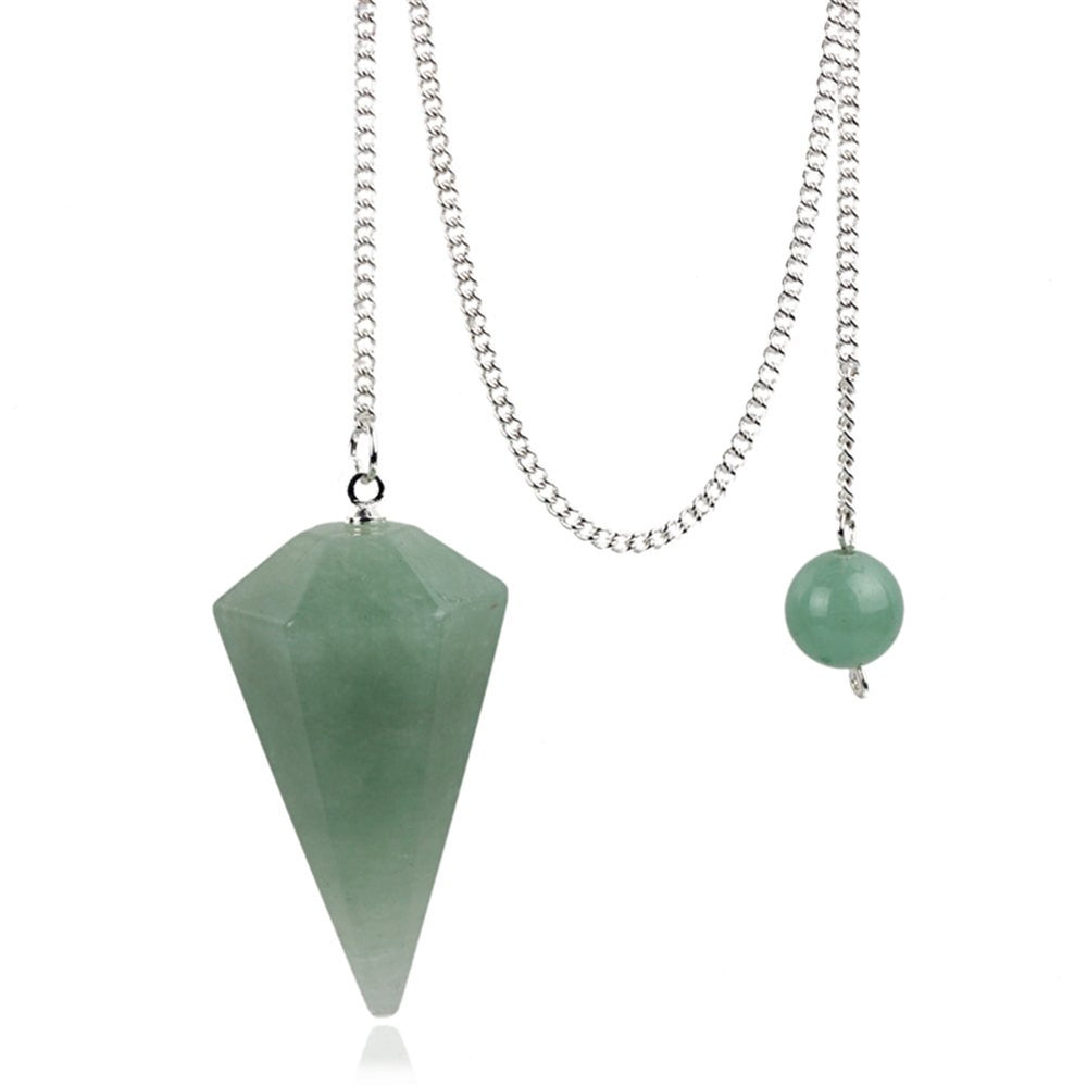 YWG Stone Green Aventurine pendulum 12-facet close-up for intuitive dowsing.