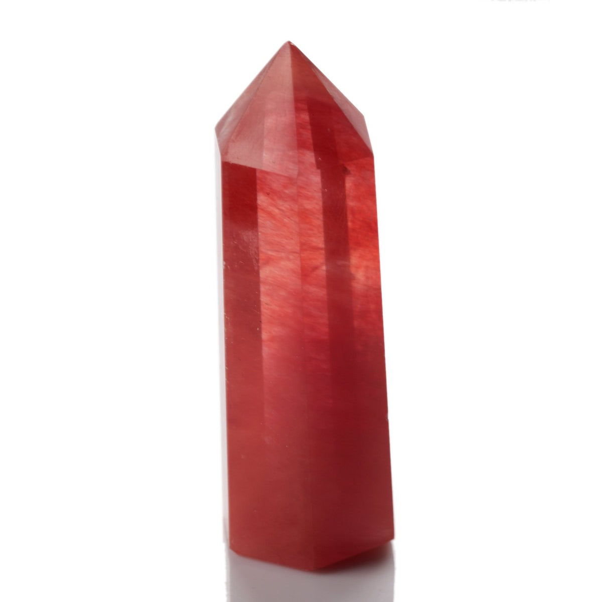 YWG Stone synthesis cherry quartz crystal point scepter, 3-inch wand for meditation and energy focus.
