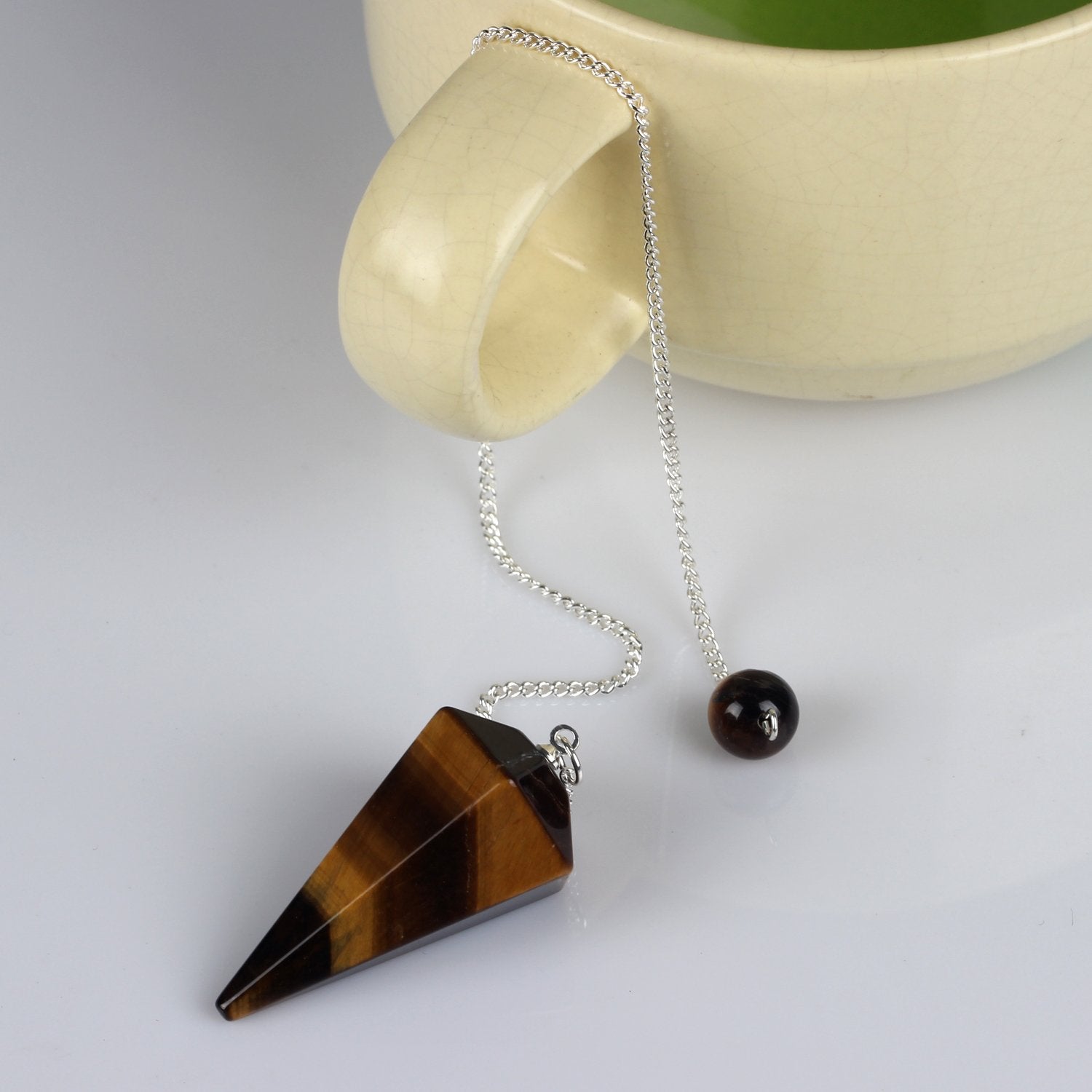 YWG Stone Tiger Eye Pendulum – in organza pouch perfect for gifting and travel