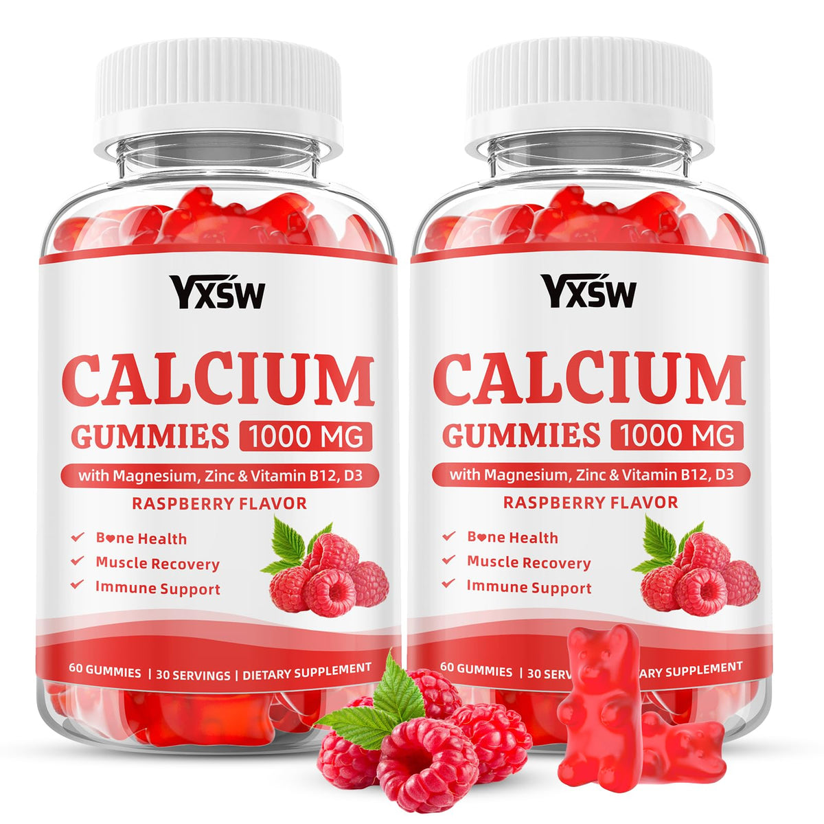 YXSW Calcium Gummies raspberry bottle for easy daily calcium with raspberry flavor