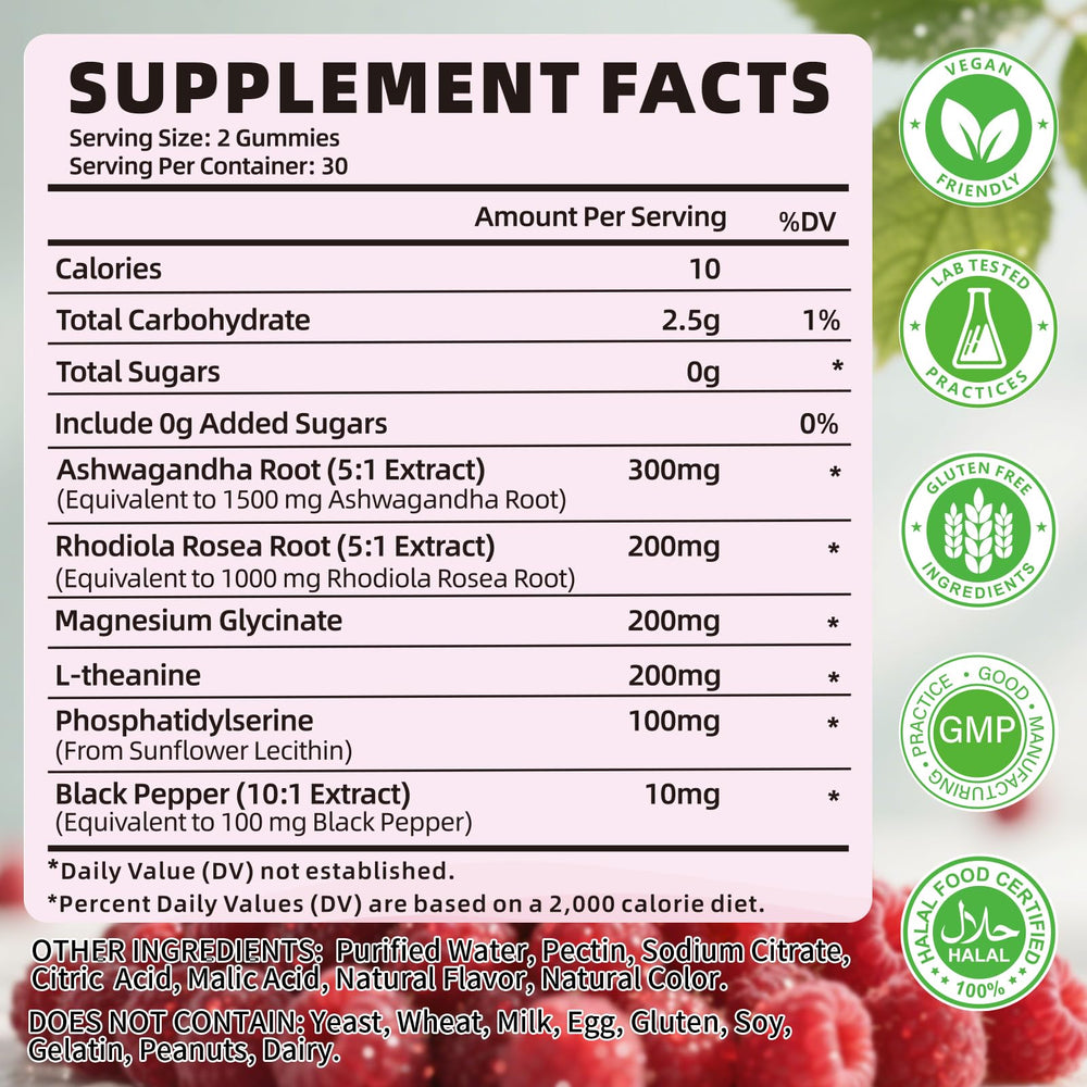 YXSW Cortisol Gummies with Ashwagandha and Rhodiola ingredients for stress balance.