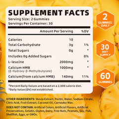 YXSW HMB and L-Leucine gummies label front highlighting sugar-free pineapple taste.