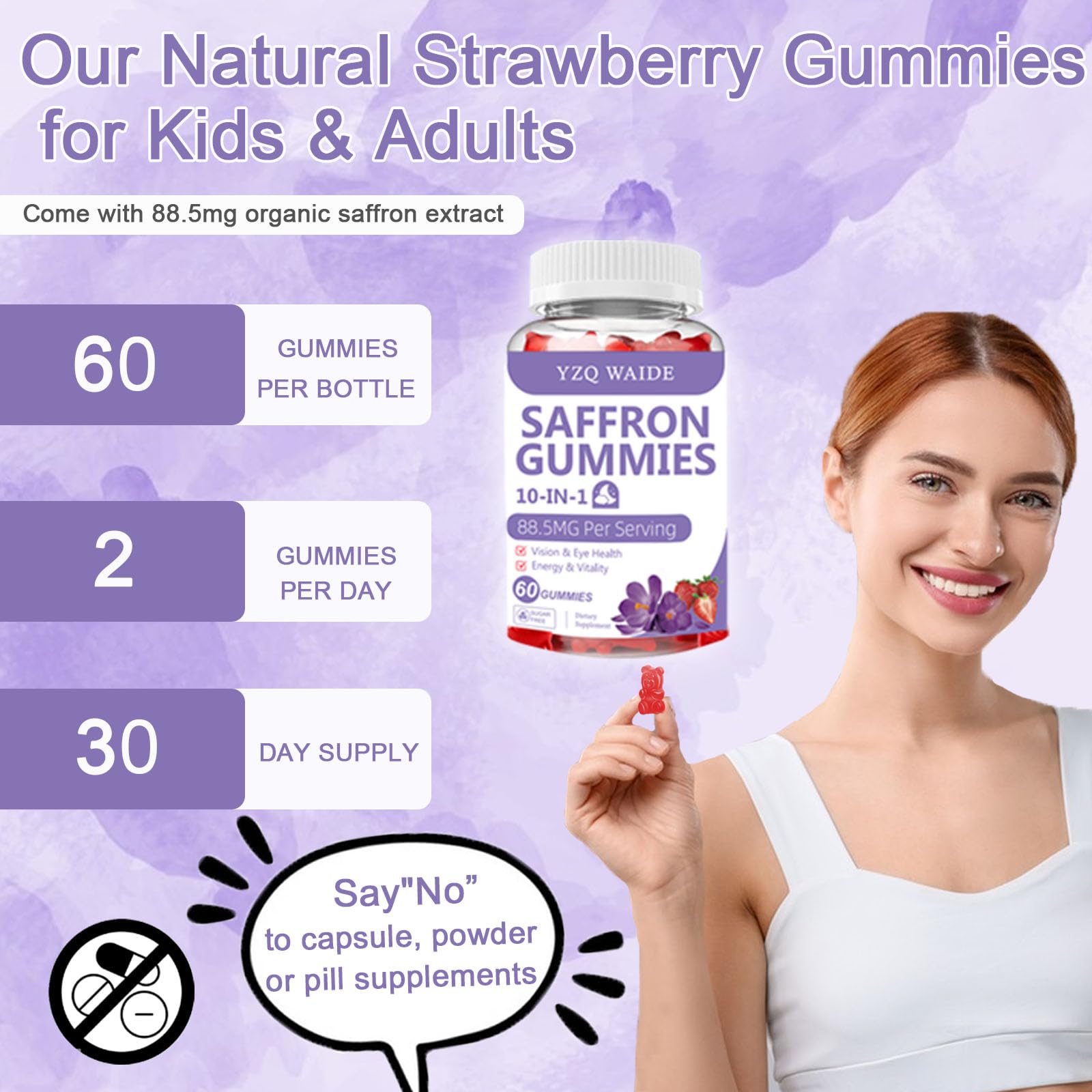 YZQ WAIDE saffron gummies for adults use supporting mood and energy