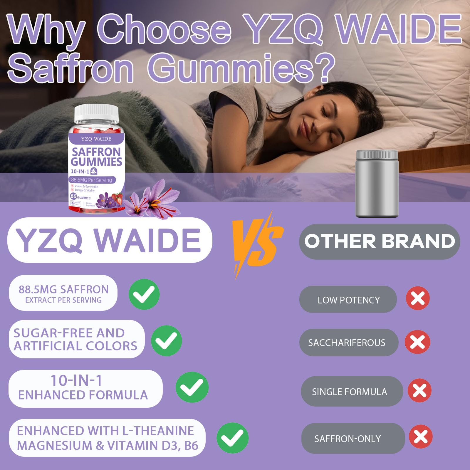 YZQ WAIDE saffron gummies sugar-free vegan formula