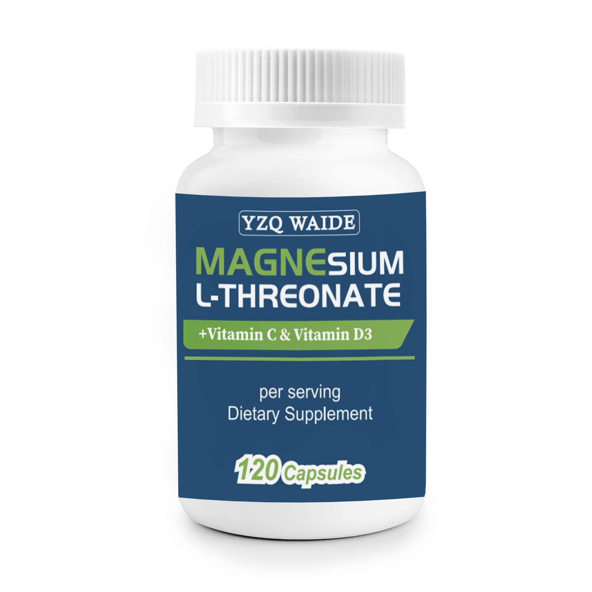 YZQ WAIDE magnesium L-threonate bottle highlighting high absorption formula.