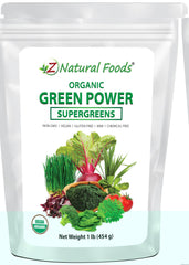 Z Natural Foods Greens Powder bottle front for convenient all-in-one greens