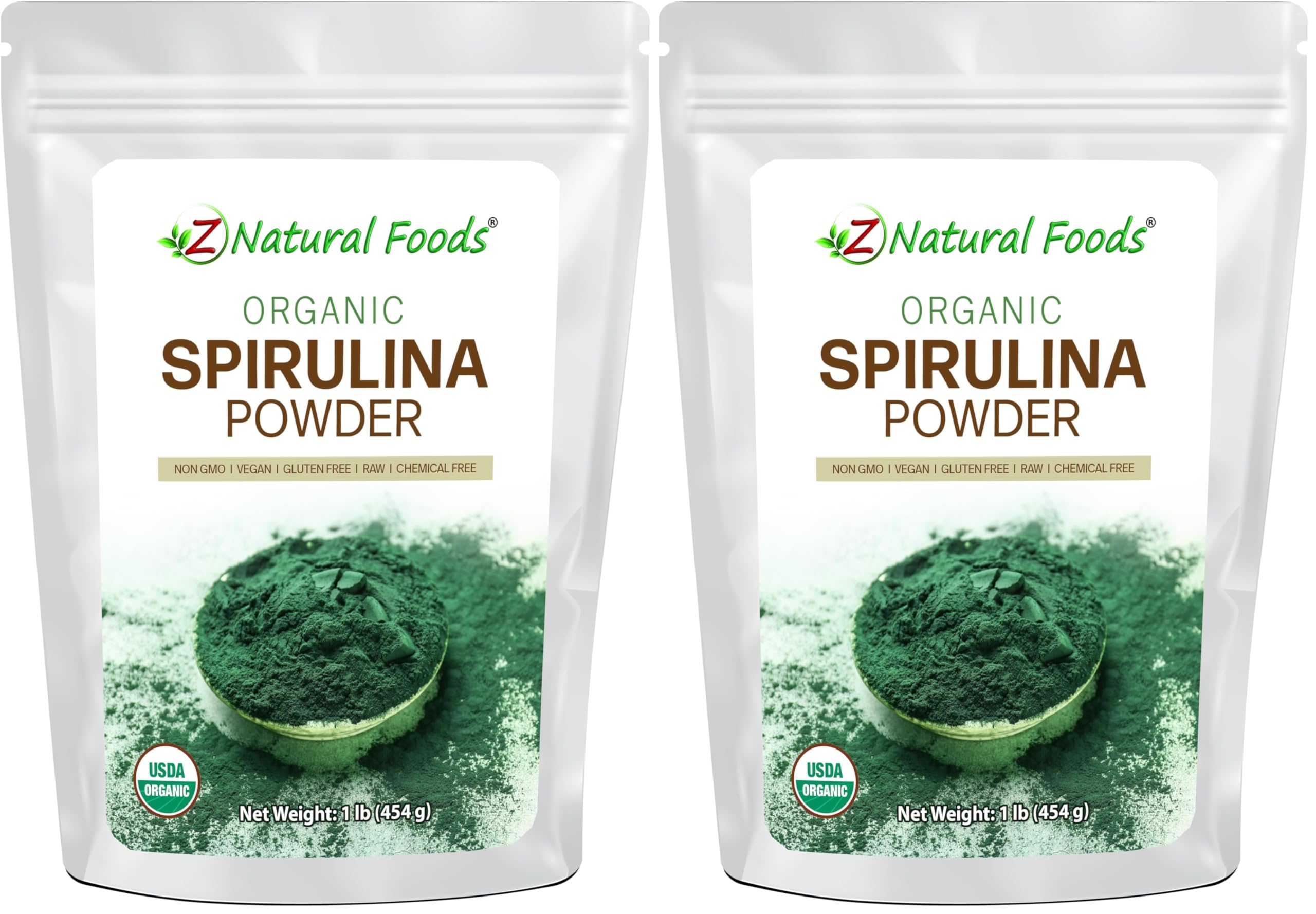 Z Natural Foods Organic Spirulina Powder pack on shelf for daily smoothies