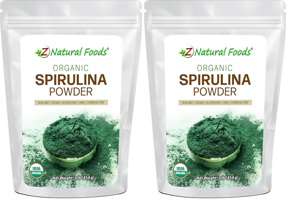 Z Natural Foods Organic Spirulina Powder pack on shelf for daily smoothies