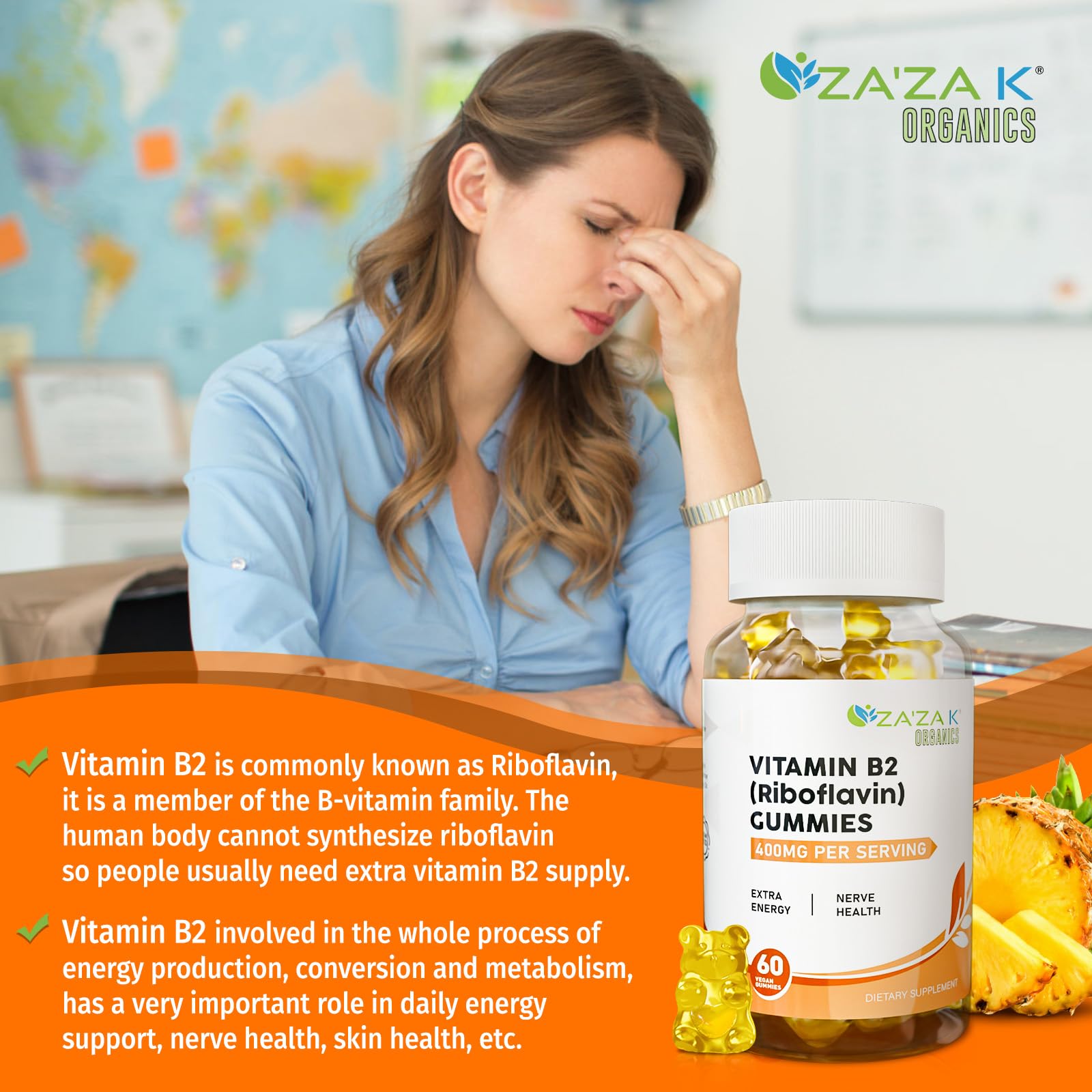 ZA'ZA K ORGANICS Gomitas B2, caja con bajo contenido de azúcar, snack saludable.