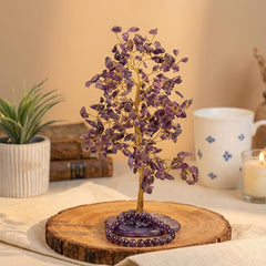 ZAARIYA Amethyst crystal tree on display enhances calm ambiance.