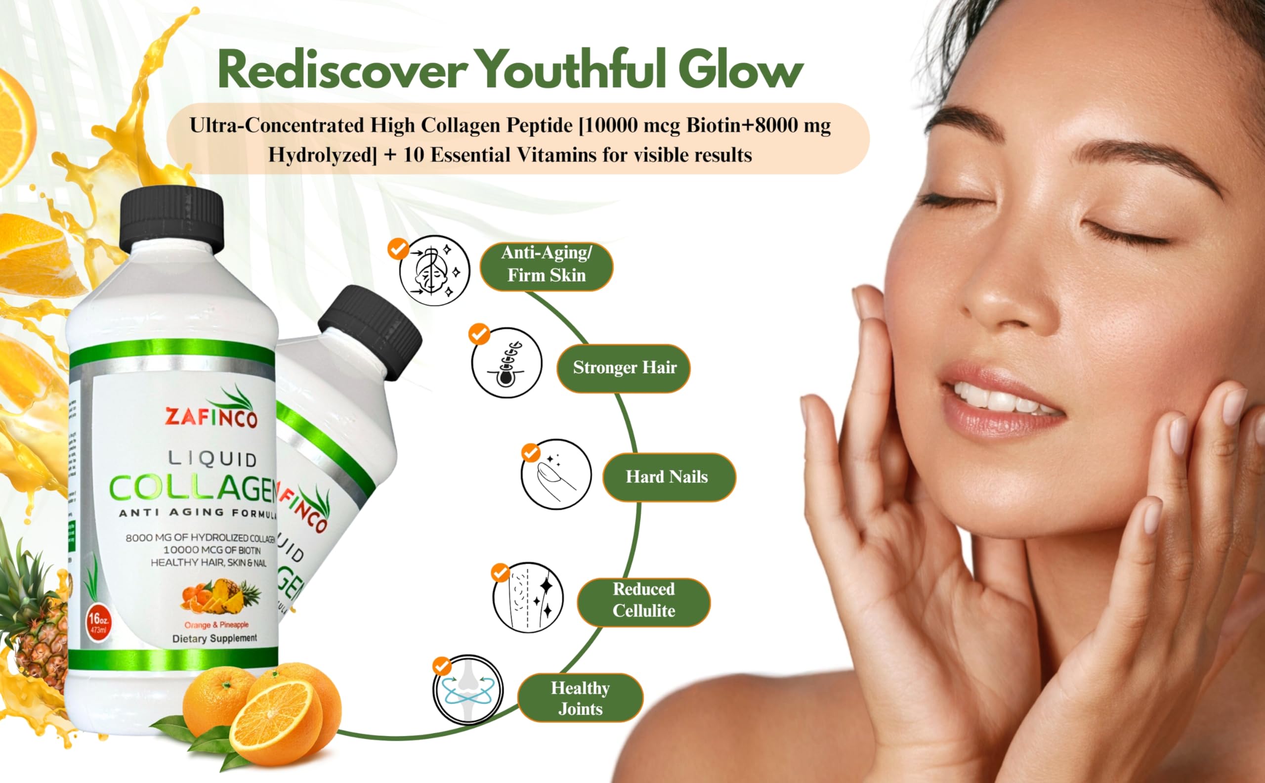 Bottle side reveals 10000 mcg biotin and 8000 mg collagen for daily nourishment.
