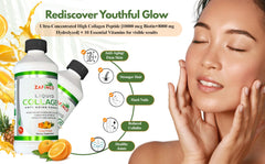 Bottle side reveals 10000 mcg biotin and 8000 mg collagen for daily nourishment.