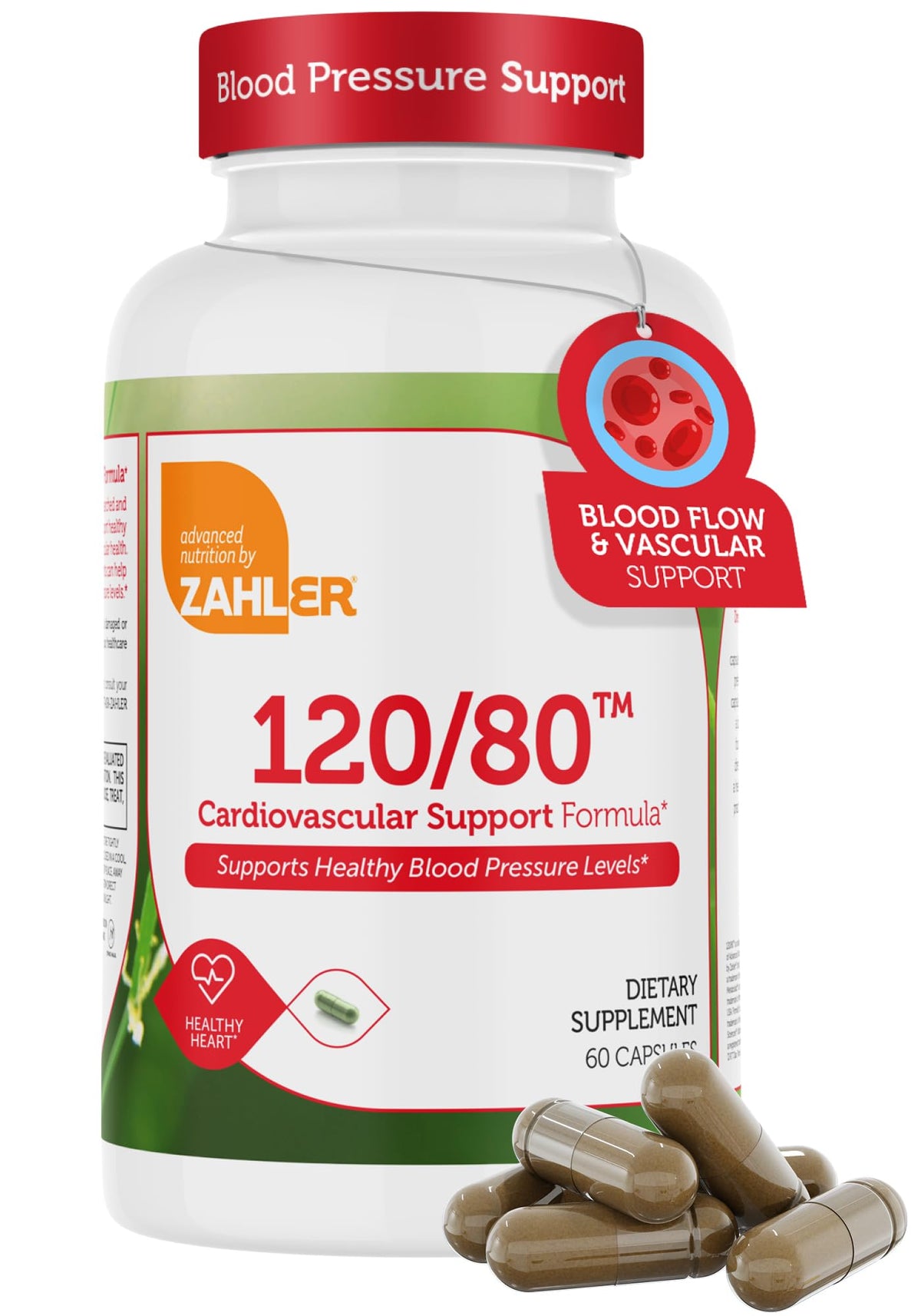 Zahler 120/80 blood pressure support bottle for daily cardiovascular wellness.